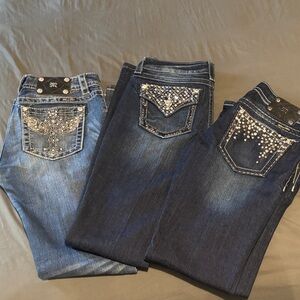 Miss Me Blue and Dark Blue Jeans with Embellished Details